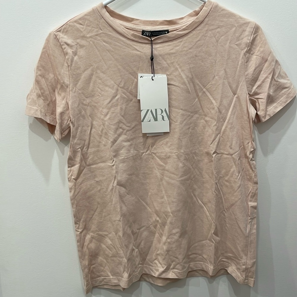 Zara cream peach cotton tshirt XS